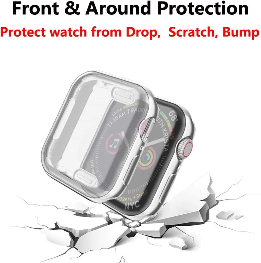 2 Pack Screen Protector 45mm Case for Apple Watch Series 9 8 7 45mm Screen Protector Case, Soft TPU Full Coverage Front Protective Shockproof iWatch Bumper Cover (Silver Silver, 45mm)