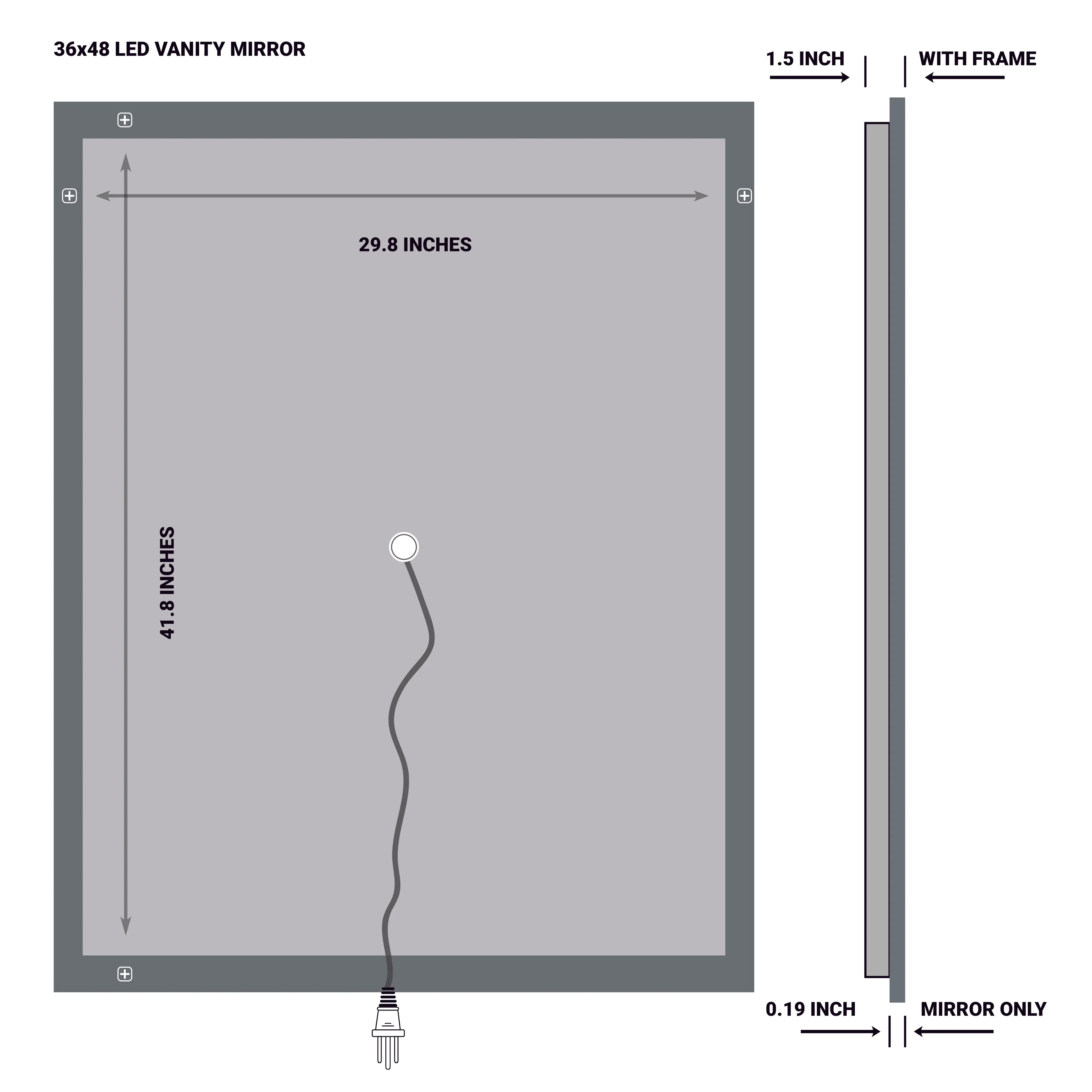 36" x 48" LED Bathroom Lighted Mirror & Defogger On/Off Touch Switch and CCT Changeable with Remembrance, Window Style