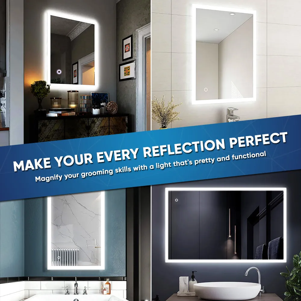 36" x 48" LED Bathroom Lighted Mirror & Defogger On/Off Touch Switch and CCT Changeable with Remembrance, Window Style