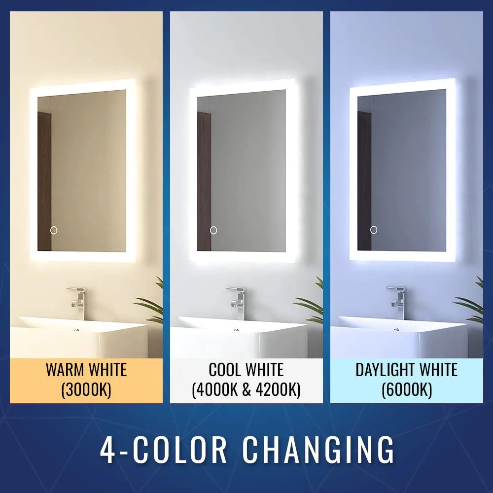 36" x 48" LED Bathroom Lighted Mirror & Defogger On/Off Touch Switch and CCT Changeable with Remembrance, Window Style