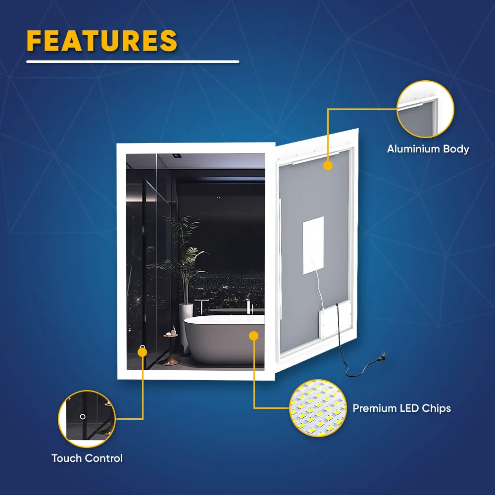 36" x 48" LED Bathroom Lighted Mirror & Defogger On/Off Touch Switch and CCT Changeable with Remembrance, Window Style