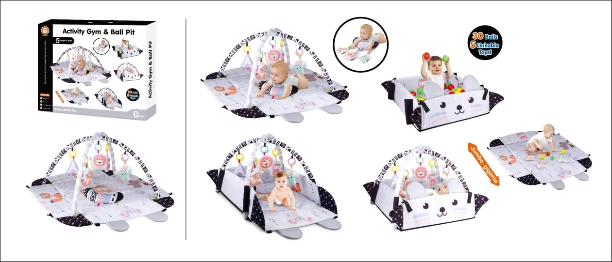 5 in 1 Infant Floor Kick N Play Mat Baby Jungle Gym Activity