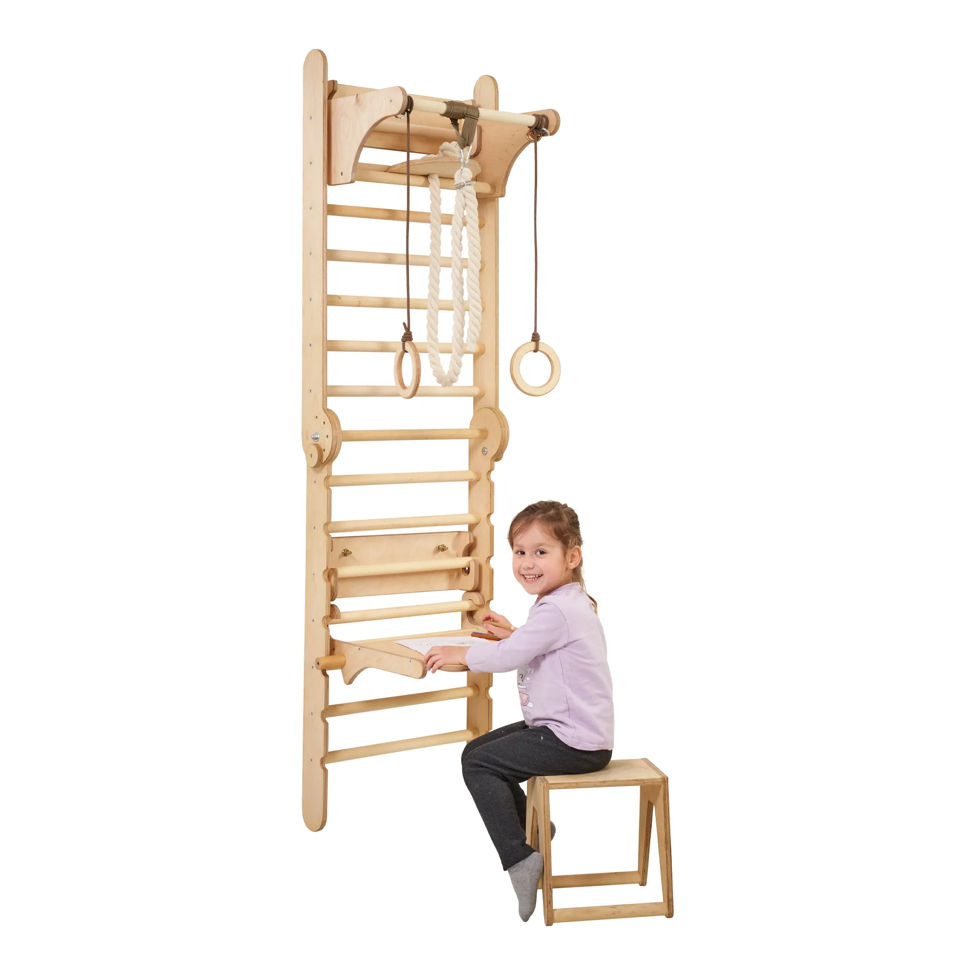 5in1: Wooden Swedish Wall / Climbing ladder for Children   Swing Set   Slide Board   Art Add-on