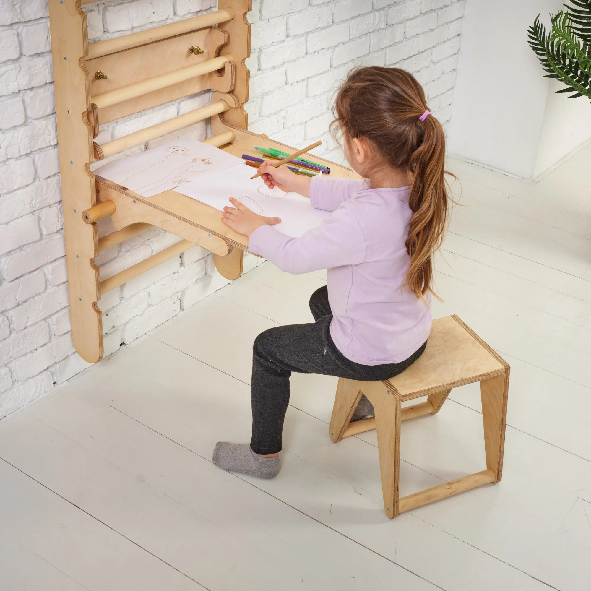 5in1: Wooden Swedish Wall / Climbing ladder for Children   Swing Set   Slide Board   Art Add-on