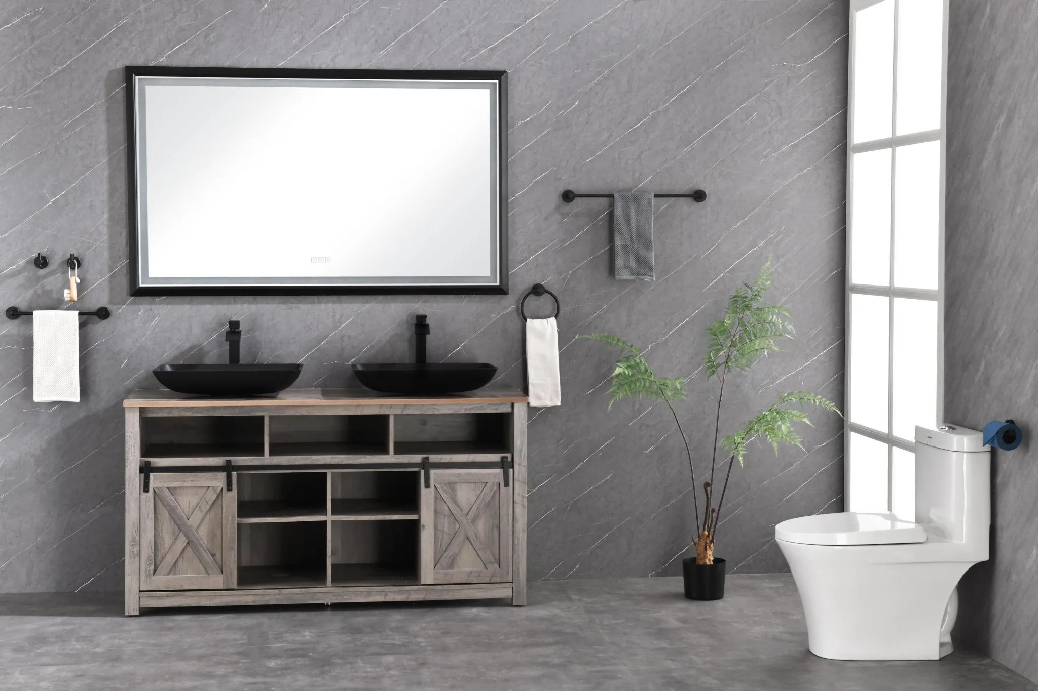 84in. W x 48in. H Oversized Rectangular Black Framed LED Mirror Anti-Fog Dimmable Wall Mount Bathroom Vanity Mirror  HD Wall Mirror Kit For Gym And Dance Studio 48X 72Inches With Safety Ba