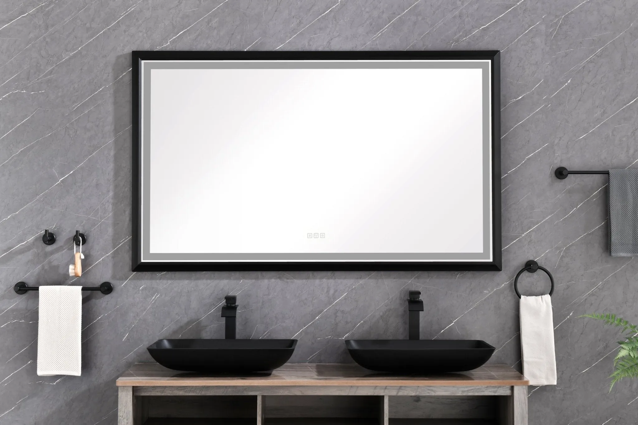 84in. W x 48in. H Oversized Rectangular Black Framed LED Mirror Anti-Fog Dimmable Wall Mount Bathroom Vanity Mirror  HD Wall Mirror Kit For Gym And Dance Studio 48X 72Inches With Safety Ba