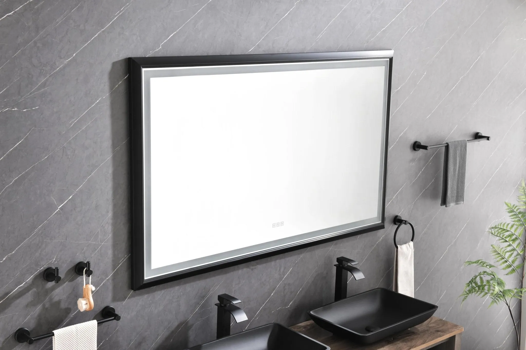 84in. W x 48in. H Oversized Rectangular Black Framed LED Mirror Anti-Fog Dimmable Wall Mount Bathroom Vanity Mirror  HD Wall Mirror Kit For Gym And Dance Studio 48X 72Inches With Safety Ba