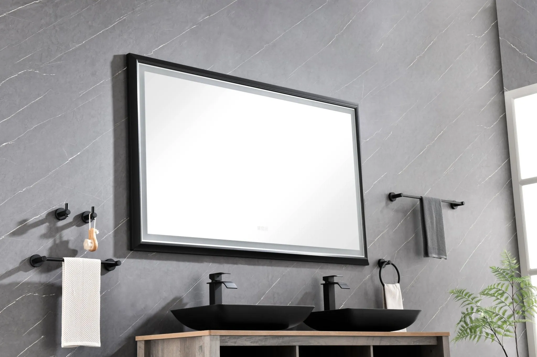 84in. W x 48in. H Oversized Rectangular Black Framed LED Mirror Anti-Fog Dimmable Wall Mount Bathroom Vanity Mirror  HD Wall Mirror Kit For Gym And Dance Studio 48X 72Inches With Safety Ba