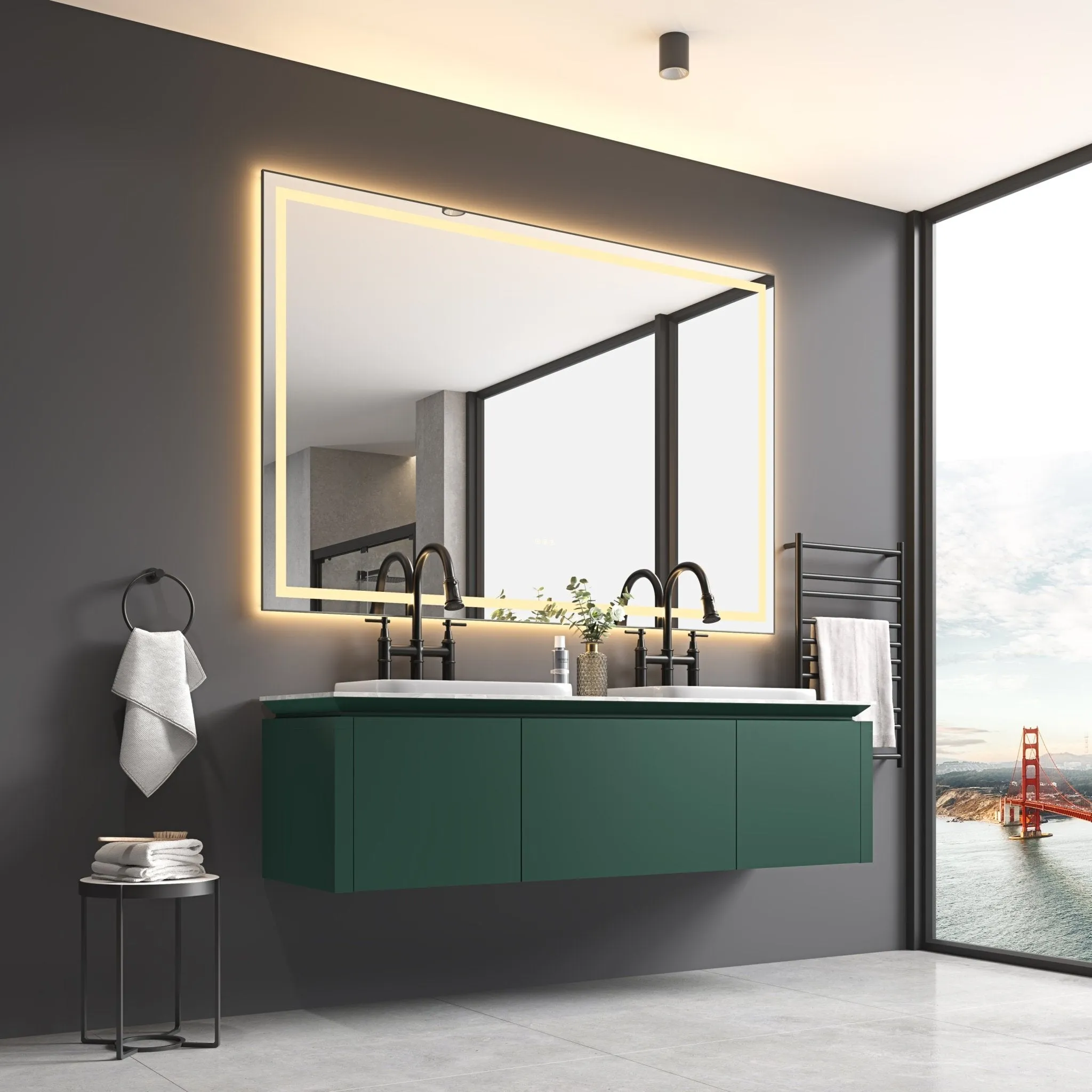 84in. W x 48in. H Oversized Rectangular Black Framed LED Mirror Anti-Fog Dimmable Wall Mount Bathroom Vanity Mirror  HD Wall Mirror Kit For Gym And Dance Studio 48X 84Inches With Safety Ba