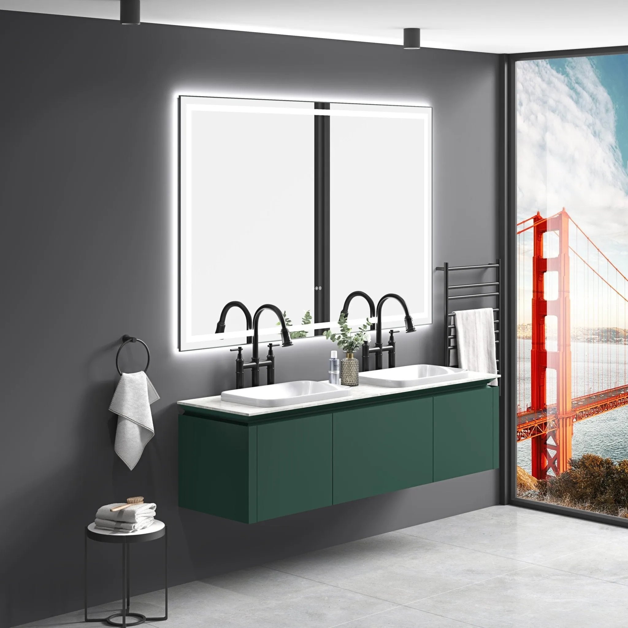 84in. W x 48in. H Oversized Rectangular Black Framed LED Mirror Anti-Fog Dimmable Wall Mount Bathroom Vanity Mirror  HD Wall Mirror Kit For Gym And Dance Studio 48X 84Inches With Safety Ba