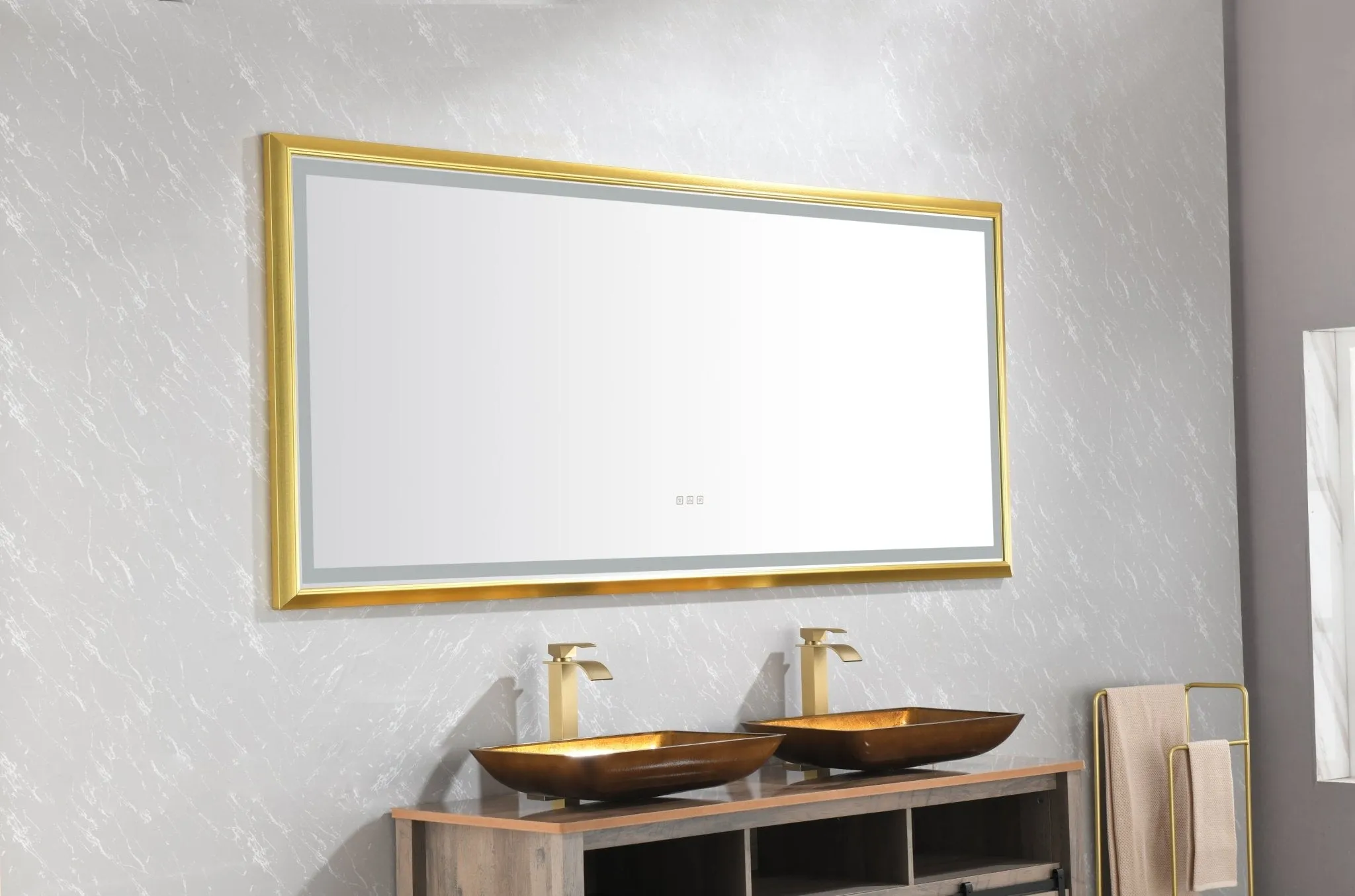 84in. W x 48in. H Oversized Rectangular Black Framed LED Mirror Anti-Fog Dimmable Wall Mount Bathroom Vanity Mirror  HD Wall Mirror Kit For Gym And Dance Studio 48X84Inches With Safety Ba