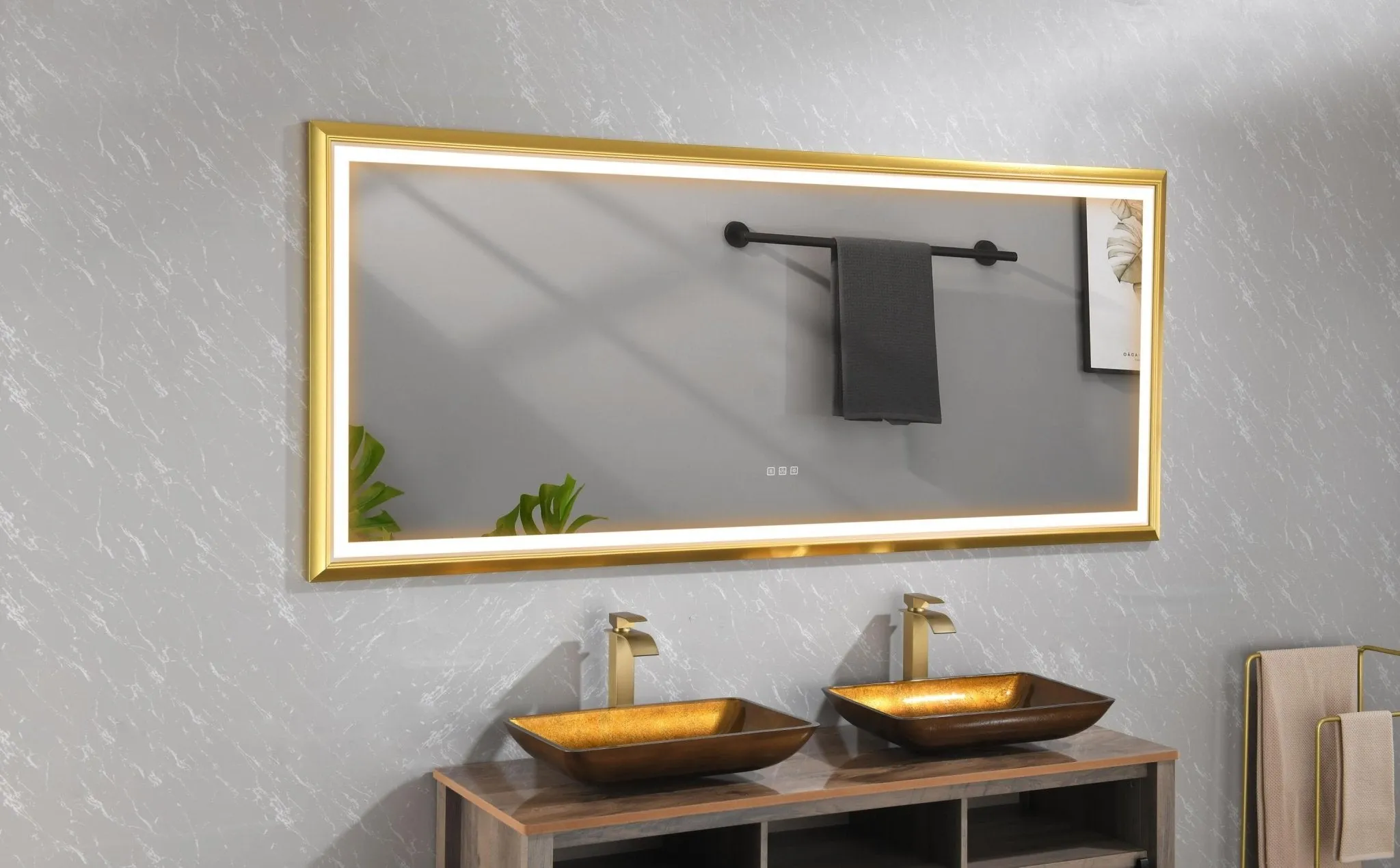 84in. W x 48in. H Oversized Rectangular Black Framed LED Mirror Anti-Fog Dimmable Wall Mount Bathroom Vanity Mirror  HD Wall Mirror Kit For Gym And Dance Studio 48X84Inches With Safety Ba