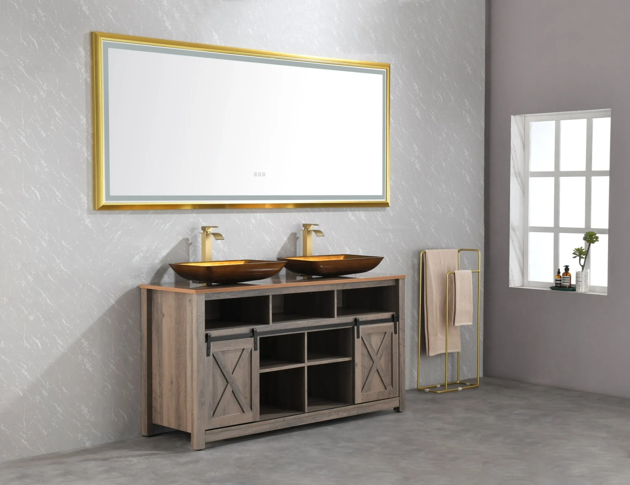84in. W x 48in. H Oversized Rectangular Black Framed LED Mirror Anti-Fog Dimmable Wall Mount Bathroom Vanity Mirror  HD Wall Mirror Kit For Gym And Dance Studio 48X84Inches With Safety Ba