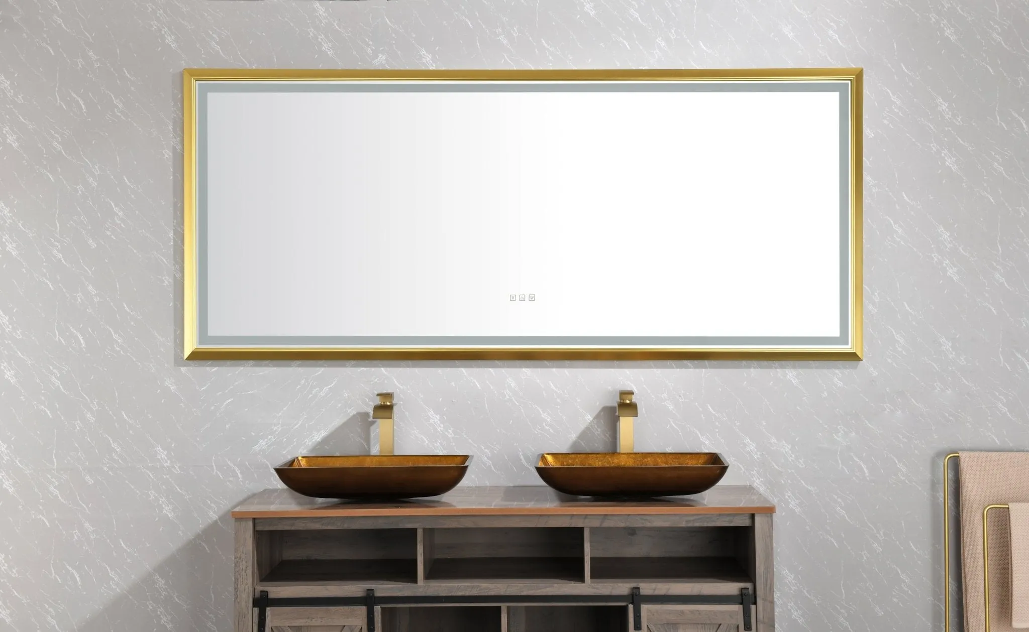 84in. W x 48in. H Oversized Rectangular Black Framed LED Mirror Anti-Fog Dimmable Wall Mount Bathroom Vanity Mirror  HD Wall Mirror Kit For Gym And Dance Studio 48X84Inches With Safety Ba