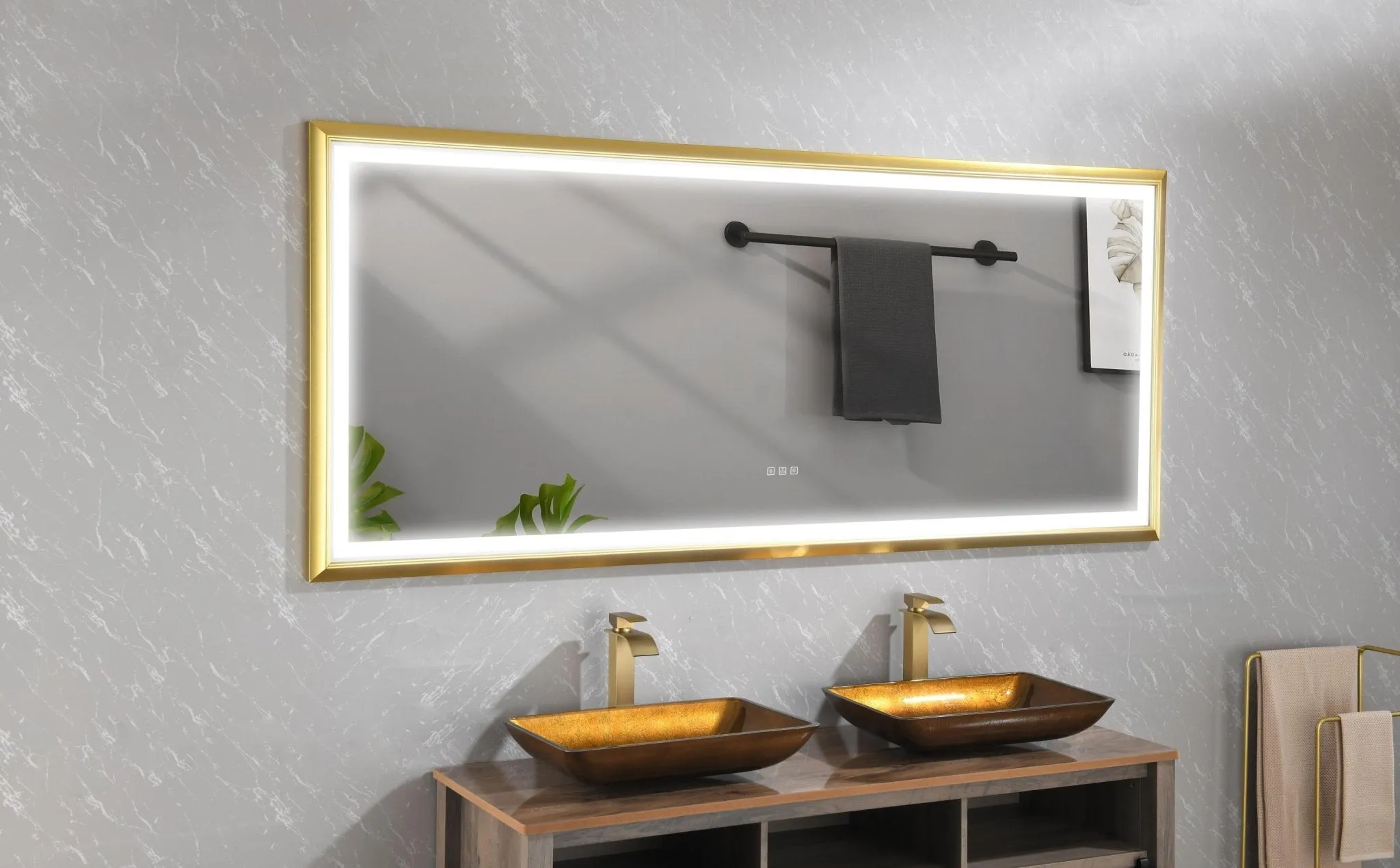 84in. W x 48in. H Oversized Rectangular Black Framed LED Mirror Anti-Fog Dimmable Wall Mount Bathroom Vanity Mirror  HD Wall Mirror Kit For Gym And Dance Studio 48X84Inches With Safety Ba