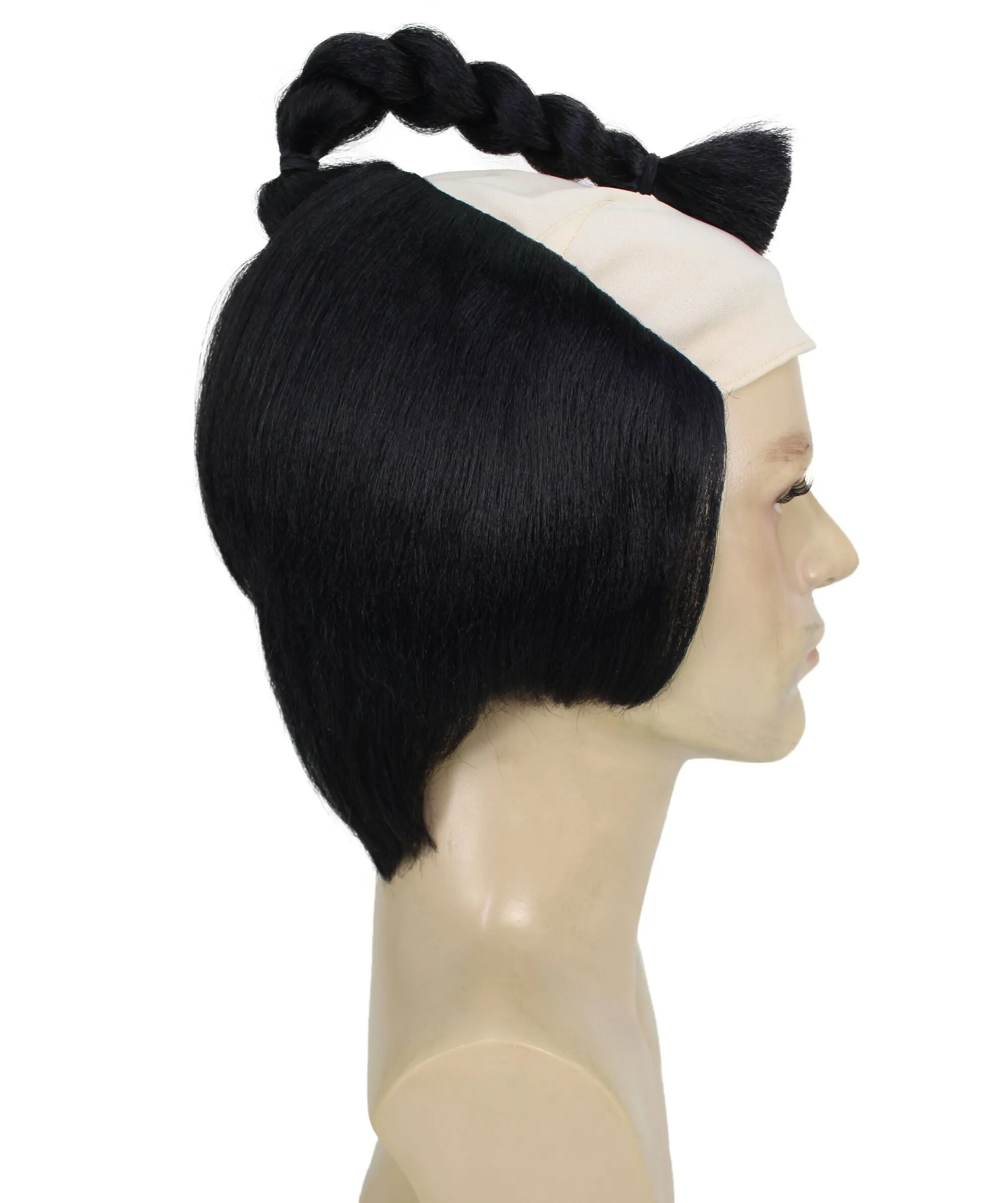 Adult Men's Short Black Japanese Warrior Wig | Perfect for Cosplay | Flame-retardant Synthetic Fiber