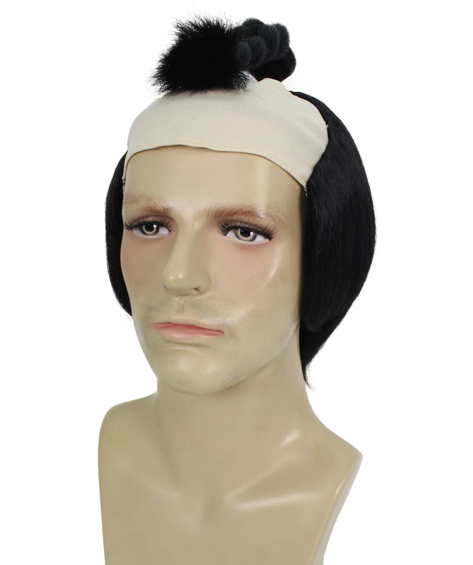 Adult Men's Short Black Japanese Warrior Wig | Perfect for Cosplay | Flame-retardant Synthetic Fiber