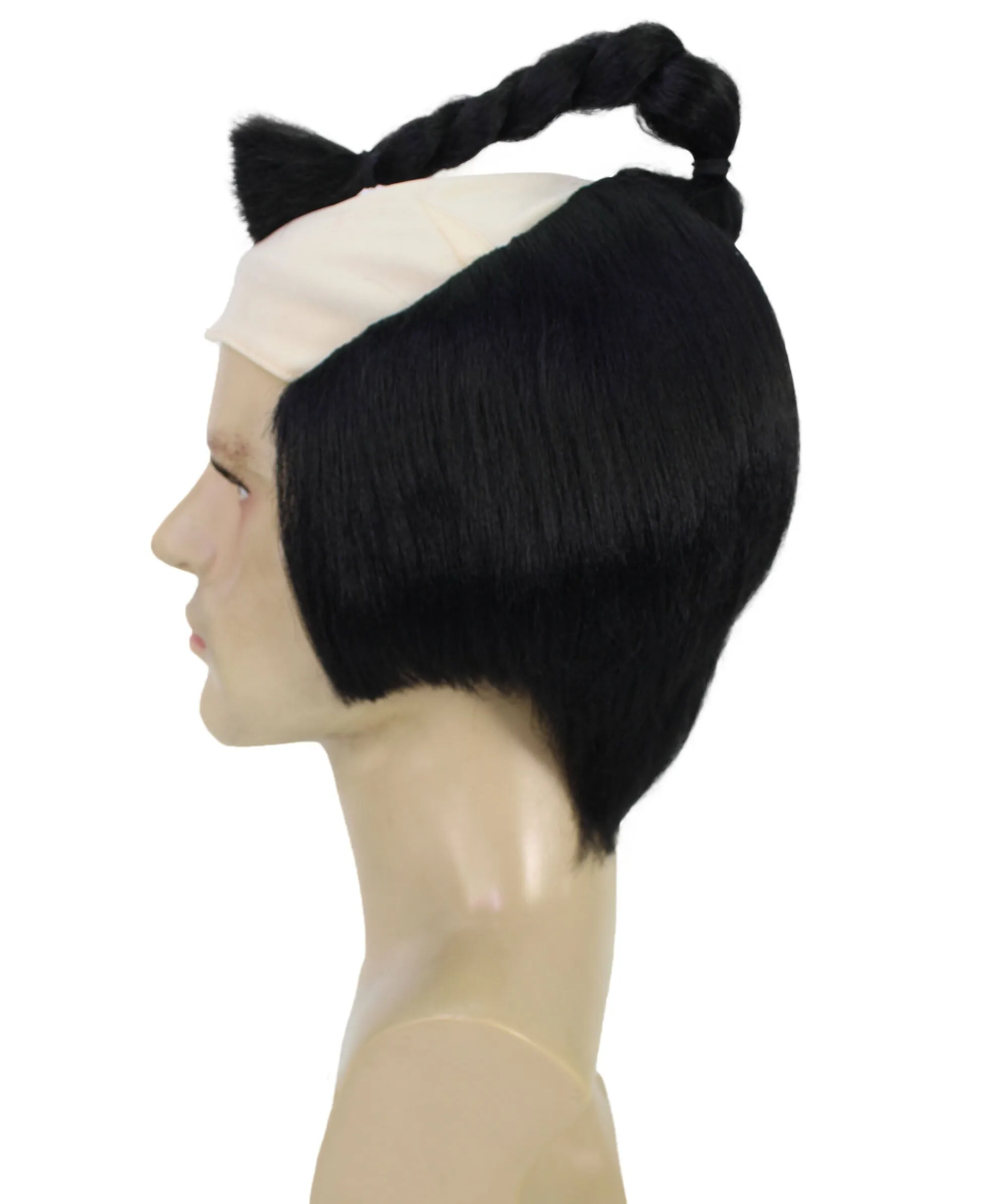Adult Men's Short Black Japanese Warrior Wig | Perfect for Cosplay | Flame-retardant Synthetic Fiber
