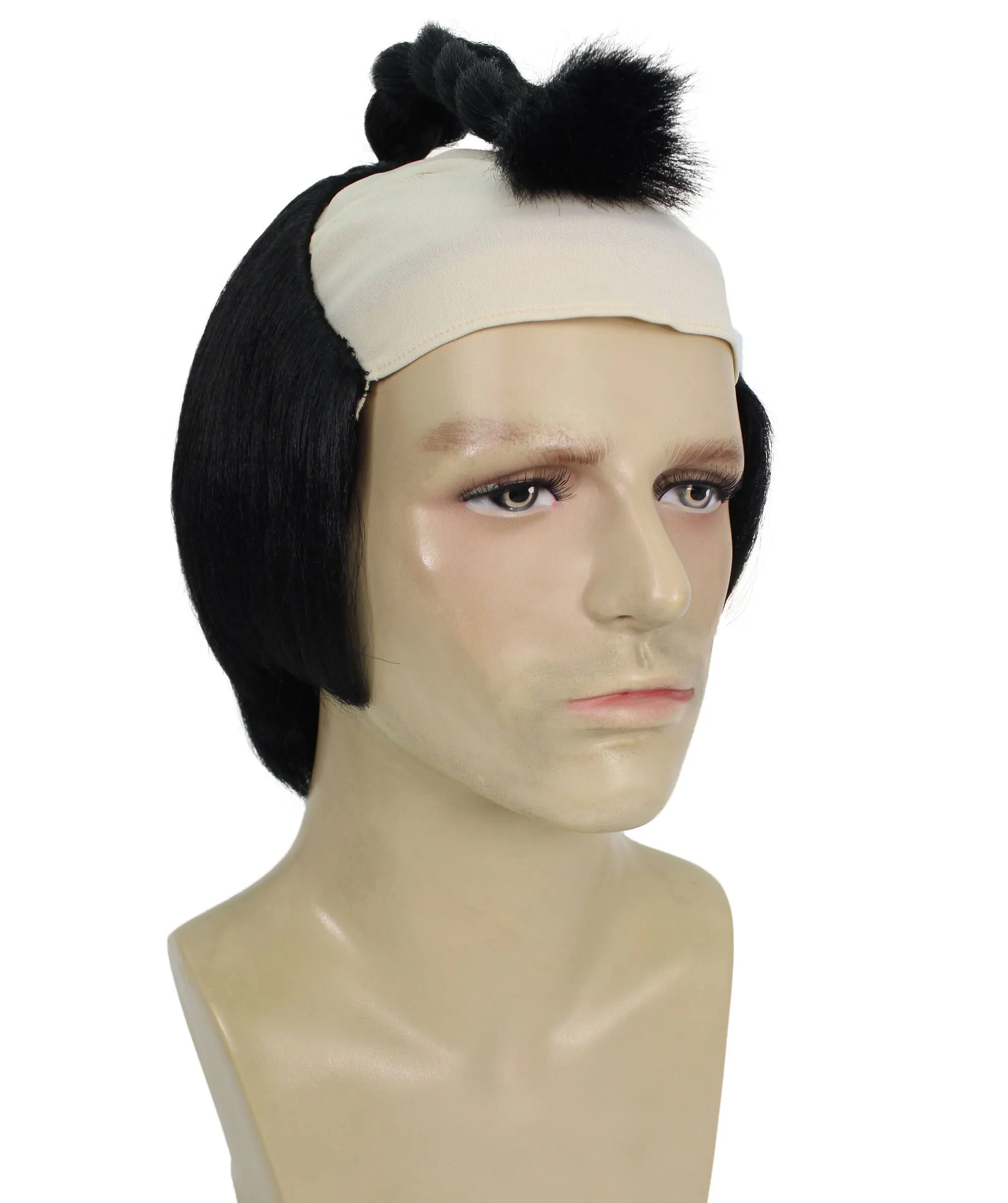 Adult Men's Short Black Japanese Warrior Wig | Perfect for Cosplay | Flame-retardant Synthetic Fiber