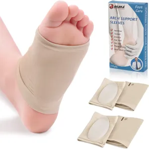 Ailaka 2 Pairs Compression Arch Support Sleeves, Cushioned Foot Braces Arch Pads for Flat Foot Pain Relief Plantar Fasciitis Heel Spurs Khaki 2 Pair (Pack of 1)