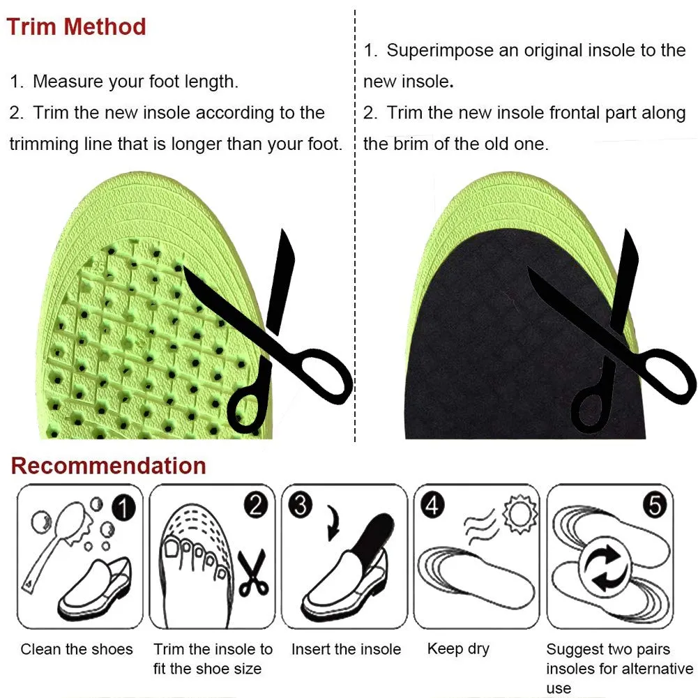 Ailaka Elastic Shock Absorbing Height Increasing Sports Shoe Insoles, Soft Breathable Honeycomb Orthotic Replacement Inserts for Men & Women 8-12 M US Women/7-10 M US Men Green, Heel Height: 2.5cm