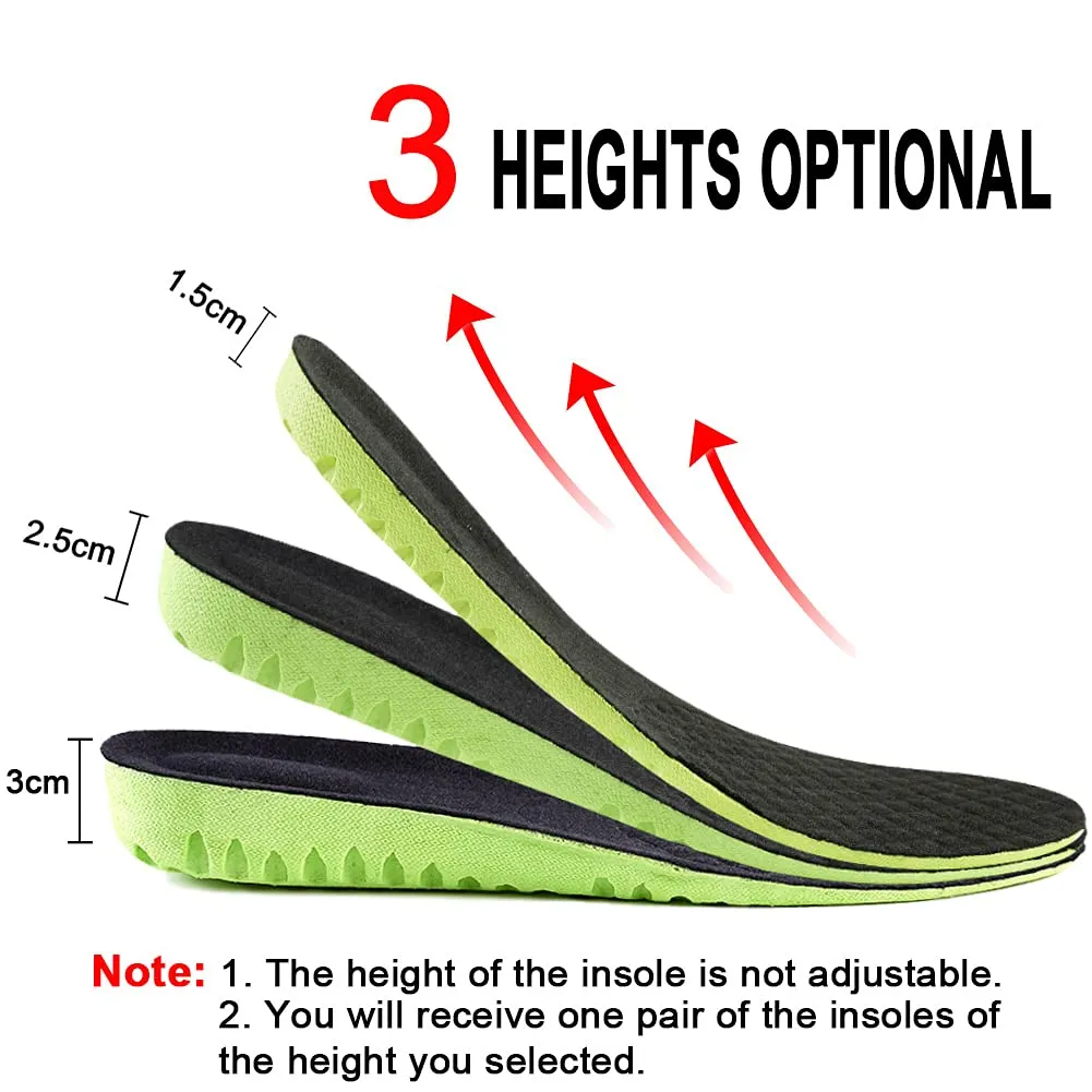 Ailaka Elastic Shock Absorbing Height Increasing Sports Shoe Insoles, Soft Breathable Honeycomb Orthotic Replacement Inserts for Men & Women 8-12 M US Women/7-10 M US Men Green, Heel Height: 2.5cm
