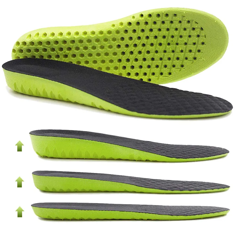 Ailaka Elastic Shock Absorbing Height Increasing Sports Shoe Insoles, Soft Breathable Honeycomb Orthotic Replacement Inserts for Men & Women 8-12 M US Women/7-10 M US Men Green, Heel Height: 2.5cm