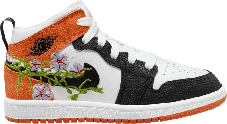 Air Jordan 1 Mid PS Floral Sneakers, Orange