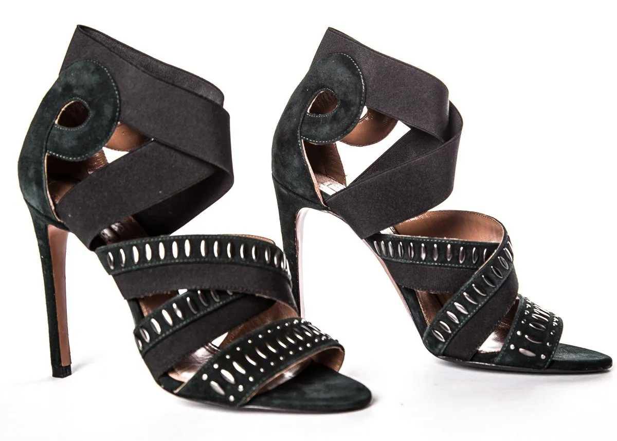 Alaïa Forest Green Suede Sandals SZ 35