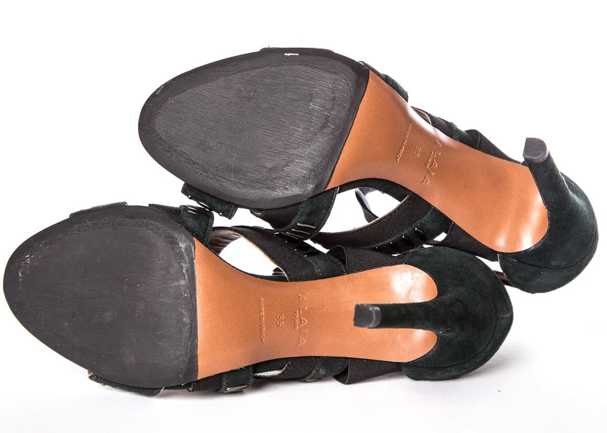 Alaïa Forest Green Suede Sandals SZ 35