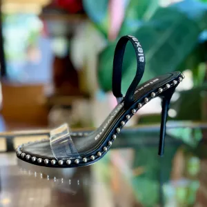 ALEXANDER WANG Nova Logo PVC Strap Black Sandal Heels SZ 37.5