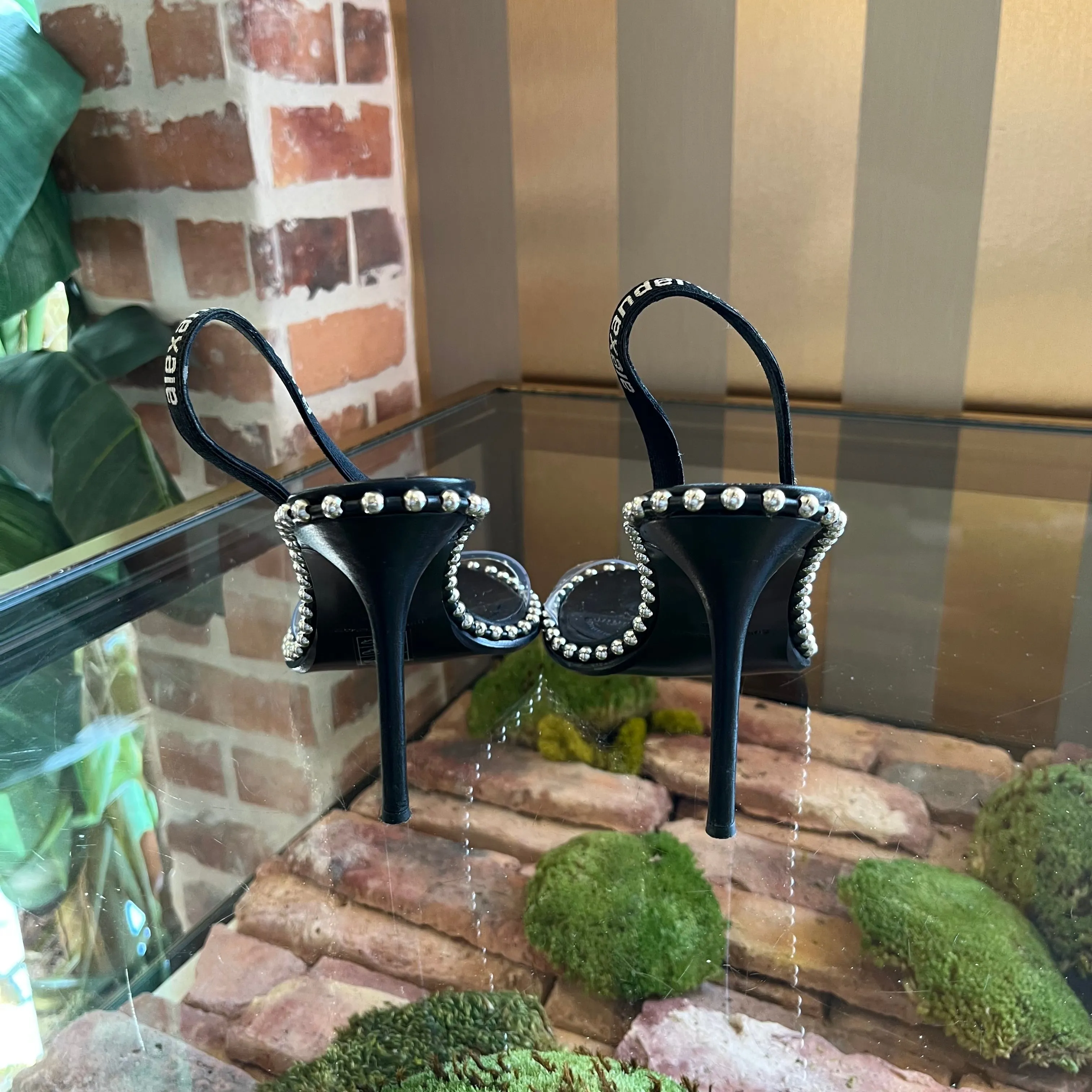 ALEXANDER WANG Nova Logo PVC Strap Black Sandal Heels SZ 37.5
