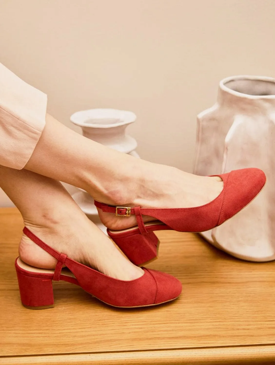 Alice Recycled Vegan Heeled Pumps | Coral