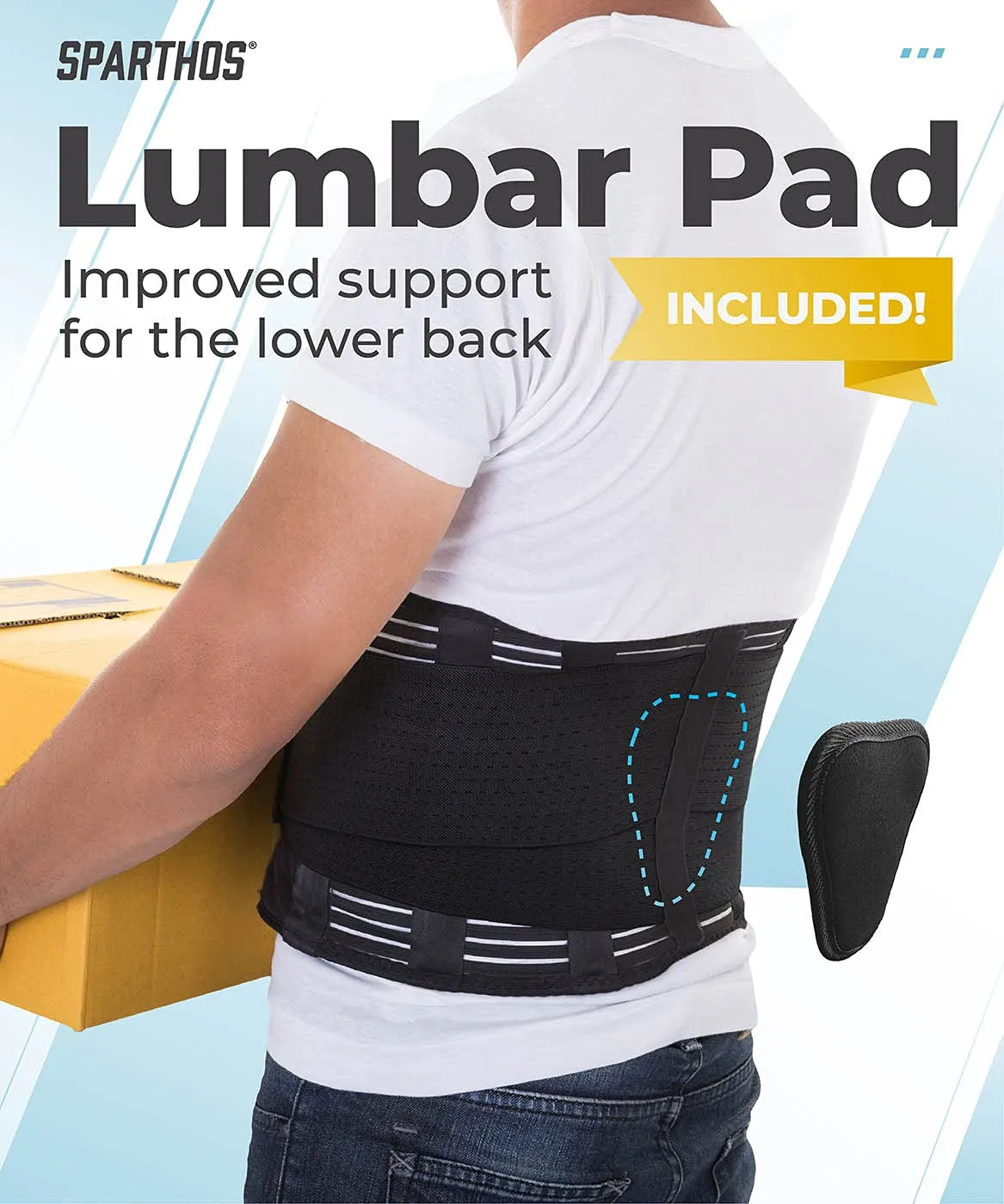Back Brace by Sparthos - Immediate Relief from Back Pain, Herniated Disc, Sciatica, Scoliosis and more! - Breathable Mesh Design with Lumbar Pad- Adjustable Support Straps- Lower Back Belt- Size Large Large (Pack of 1) Black