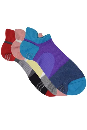 Balenzia Women's low cut skid proof, gym socks with mesh knit- Grey, Blue, Black-(Pack of 3 Pairs/1U)