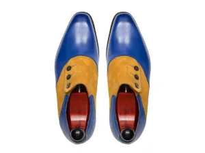 Bespoke Blue & Tan Button Shoes Leather Suede Shoes Party Wear Shoes,Dress Shoes