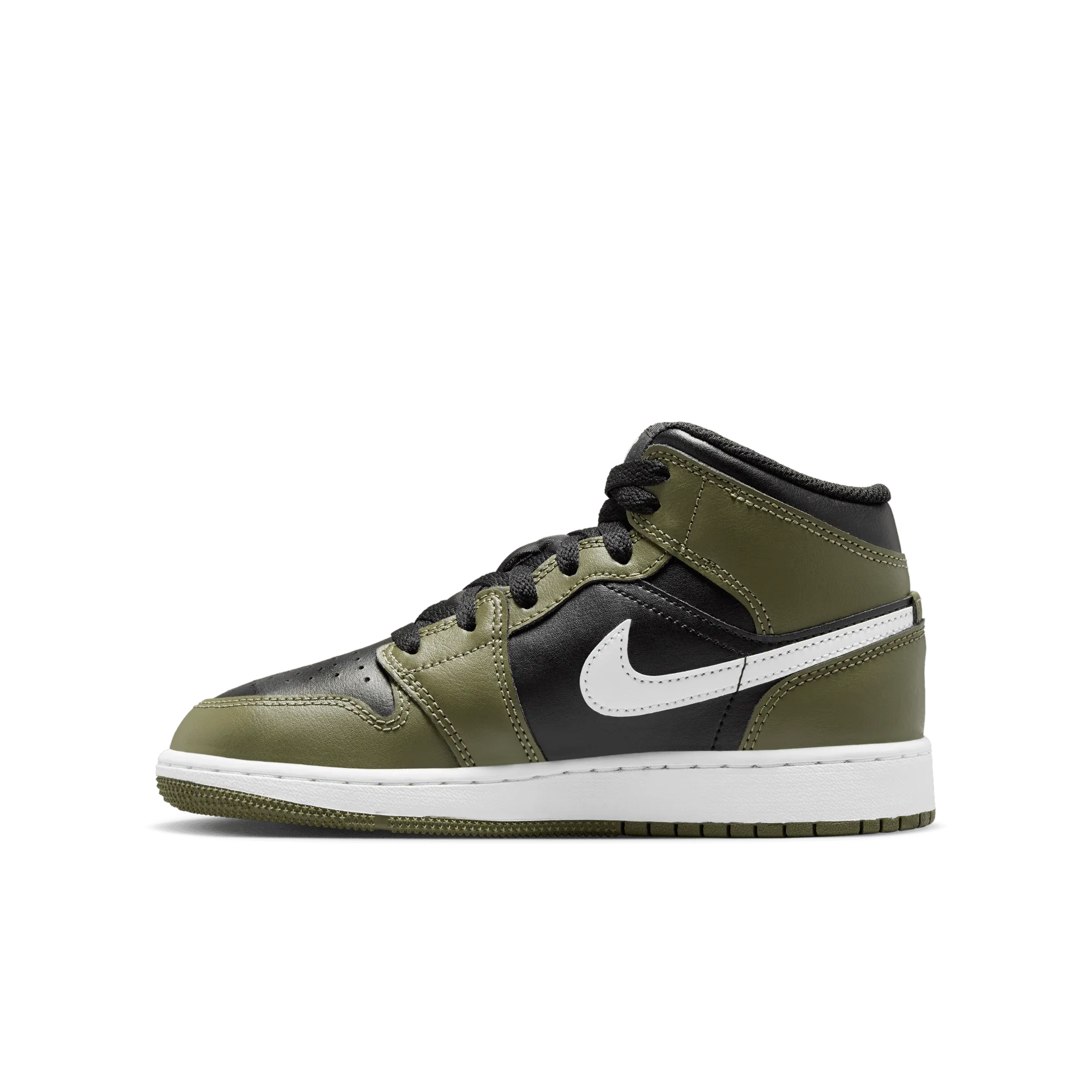 Big Kids' Air Jordan 1 Mid "Black White Olive"