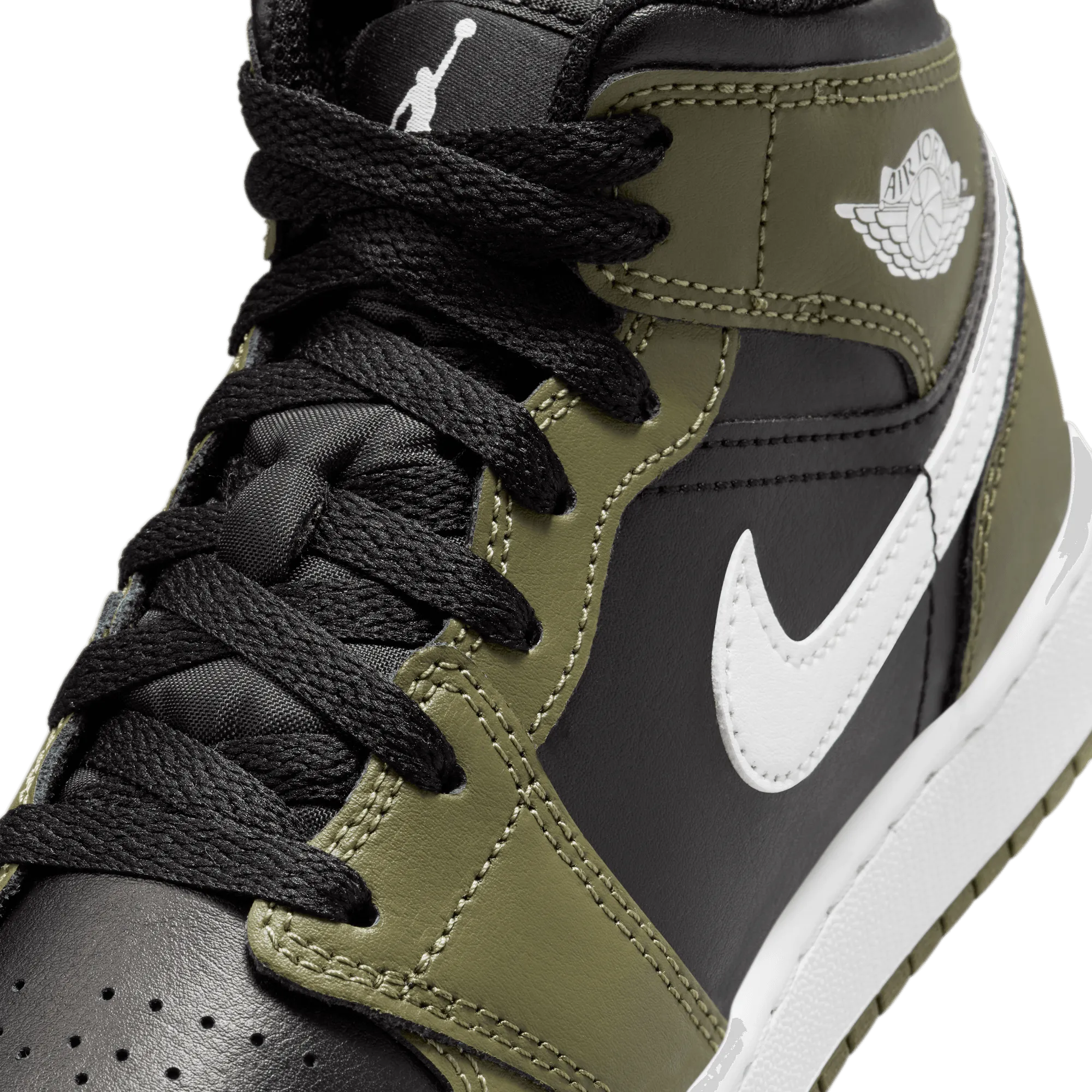 Big Kids' Air Jordan 1 Mid "Black White Olive"