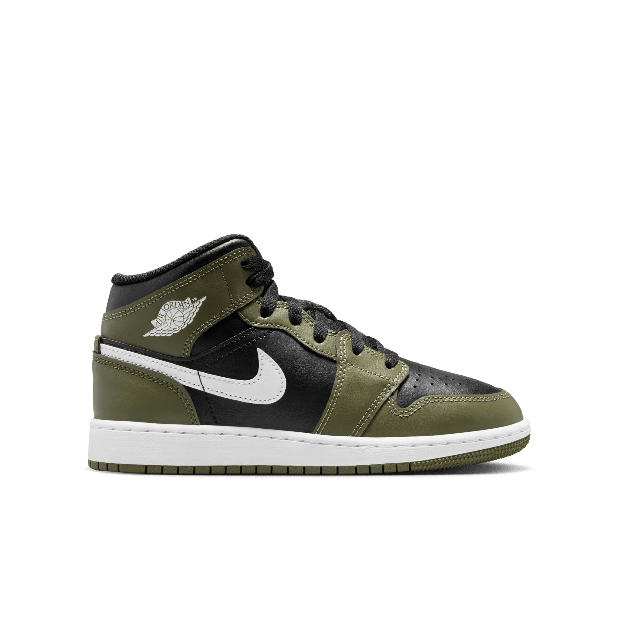 Big Kids' Air Jordan 1 Mid "Black White Olive"