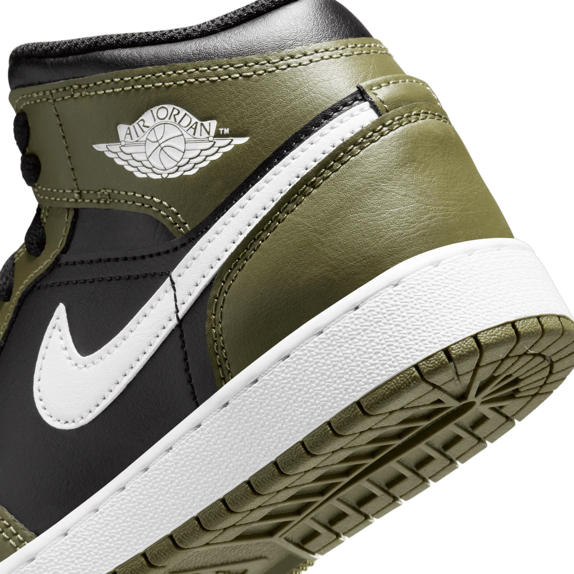 Big Kids' Air Jordan 1 Mid "Black White Olive"