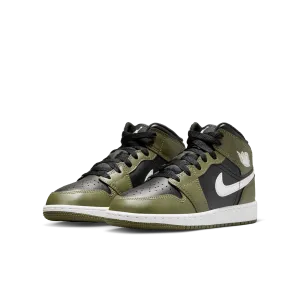 Big Kids' Air Jordan 1 Mid "Black White Olive"