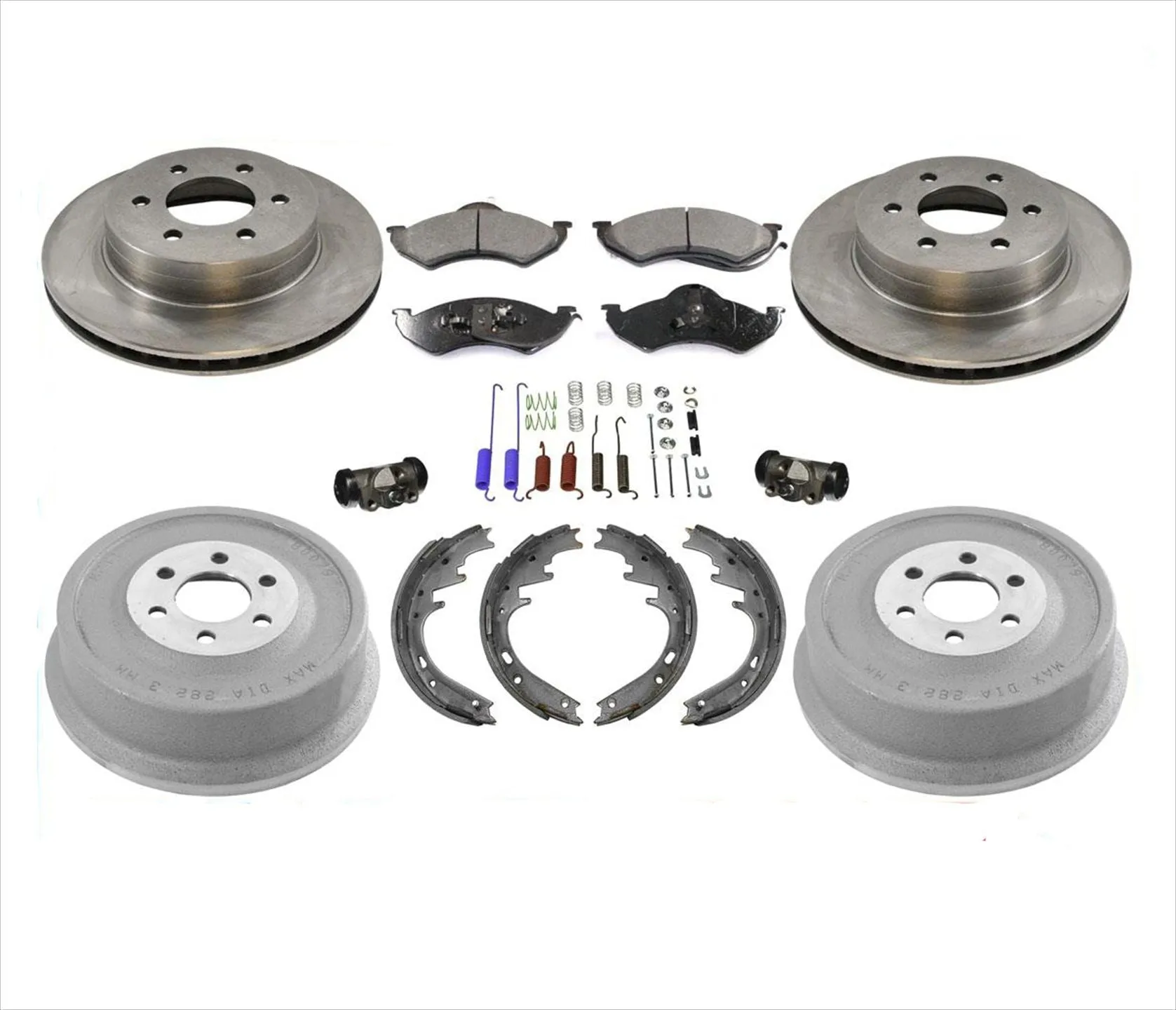 Brake Rotors Pads Rear Drums Wheel Cylinders Springs Fits 1998-99 Dodge Durango