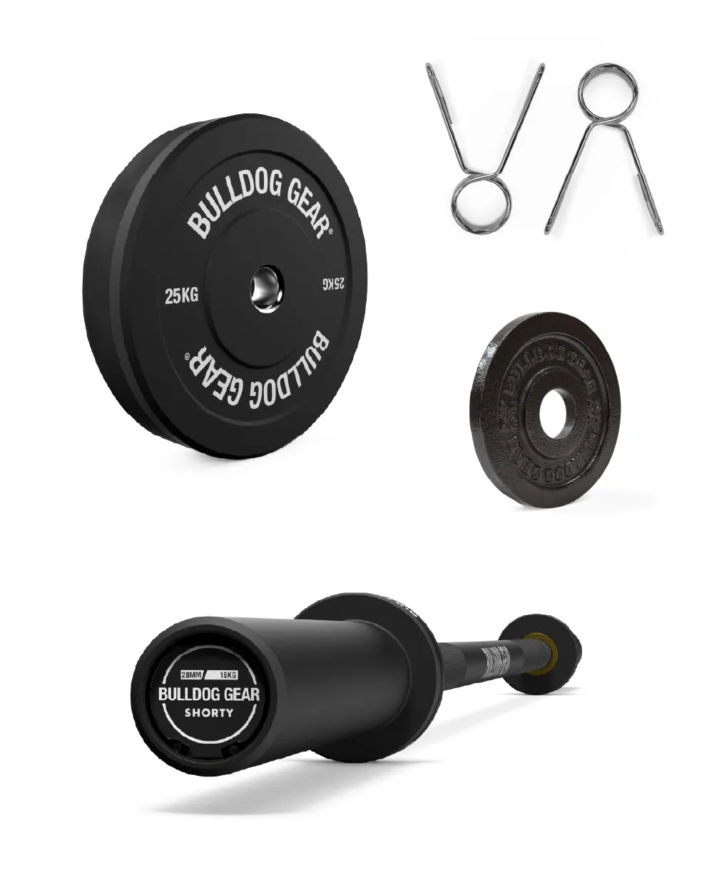 Bulldog Gear - Shorty Barbell & Bumper Plate - Home Gym Bundle