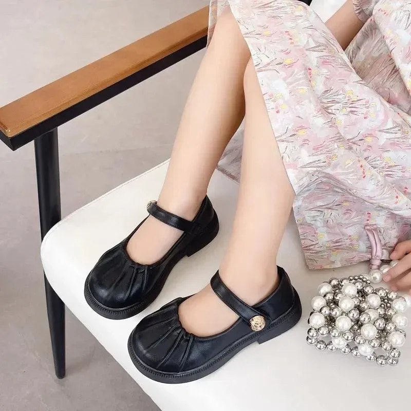 Children's Casual Shoes: Simple Pleated Leather Flats - TSS228