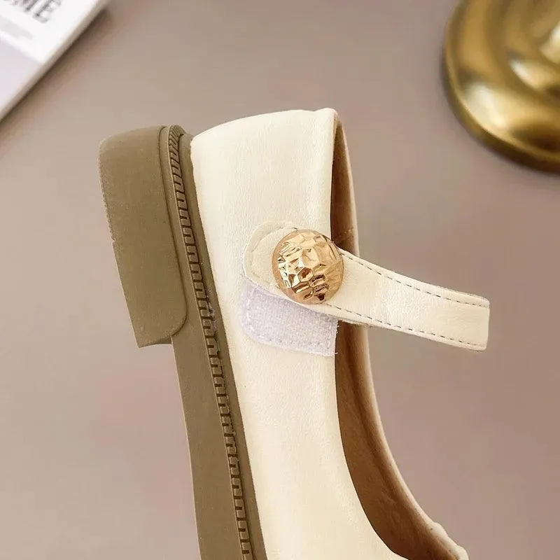 Children's Casual Shoes: Simple Pleated Leather Flats - TSS228