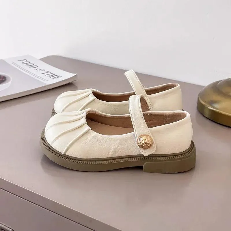 Children's Casual Shoes: Simple Pleated Leather Flats - TSS228