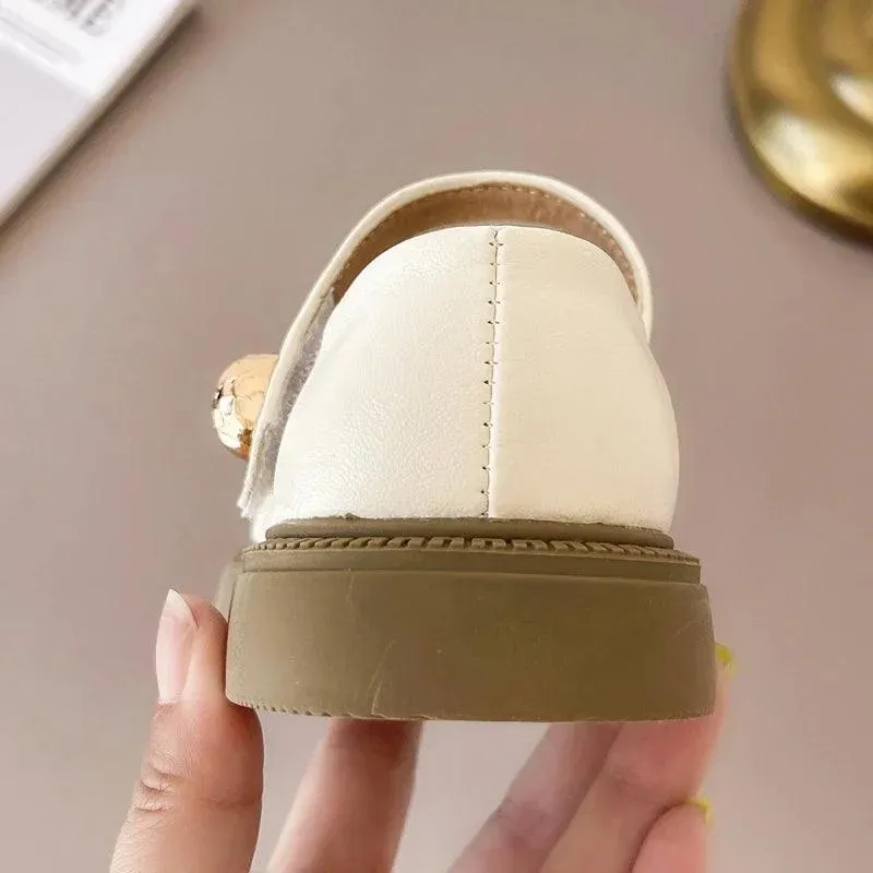 Children's Casual Shoes: Simple Pleated Leather Flats - TSS228