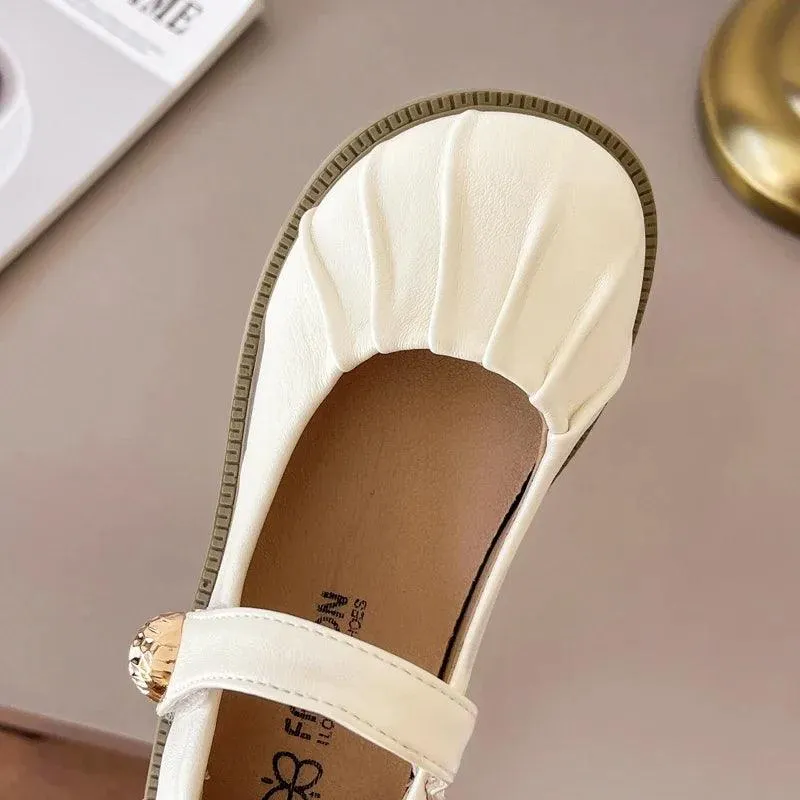 Children's Casual Shoes: Simple Pleated Leather Flats - TSS228