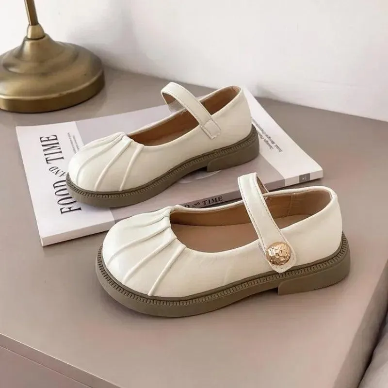 Children's Casual Shoes: Simple Pleated Leather Flats - TSS228