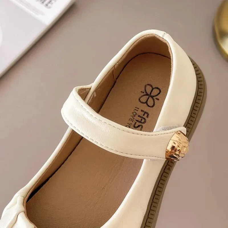 Children's Casual Shoes: Simple Pleated Leather Flats - TSS228
